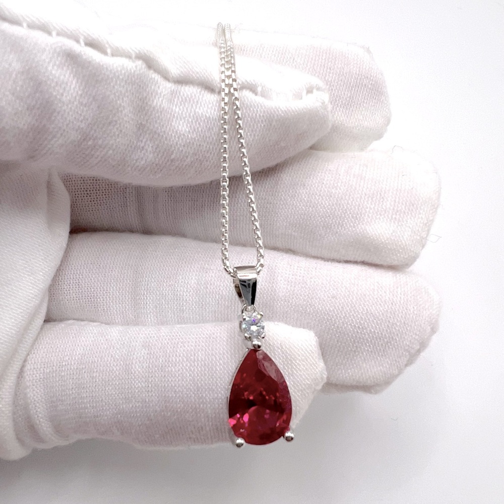 .925 Sterling Silver Simulated Ruby Cz Necklace - image 1